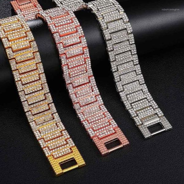 Catena a maglie Uomo Bracciali Hip Hop Pieno Strass Polsino Catene Catene Ghiacciate Accessori per gioielli Bling Bracciale con ciondoli 21cmx2 251S