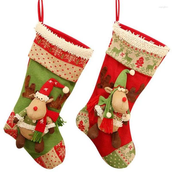 Decorações de natal 1 pçs/lote meias suportes de doces sacos de presente elk bonecas enforcamentos gota ornamentos festival suprimentos para decoração de casa