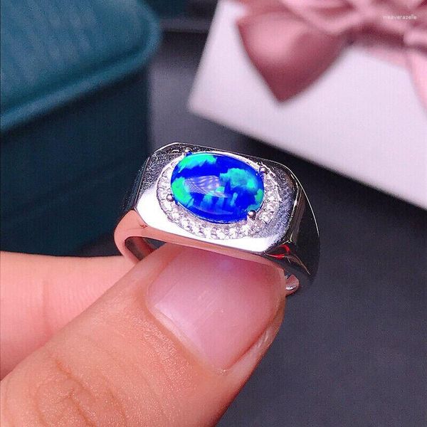 Cluster Rings MeiBaPJ 7 9 Natural Blue Opal Gemstone Fashion Ring For Men Real 925 Sterling Silver Charm Fine Wedding Jewelry