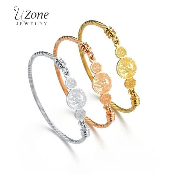 Uzone Design San Benito Bracciale in oro inossidabile con medaglia religiosa croce braccialetti per le donne Gioielli di moda regalo Pulsera Bangle222i