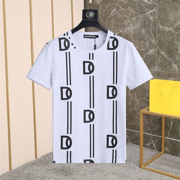 DSQ Phantom Kaplumbağa Erkek Tasarımcı T Shirt İtalyan Milan Moda Allover Logo Çizgili Baskı T-Shirt Yaz Siyah Beyaz T-Shirt Kalça H2800