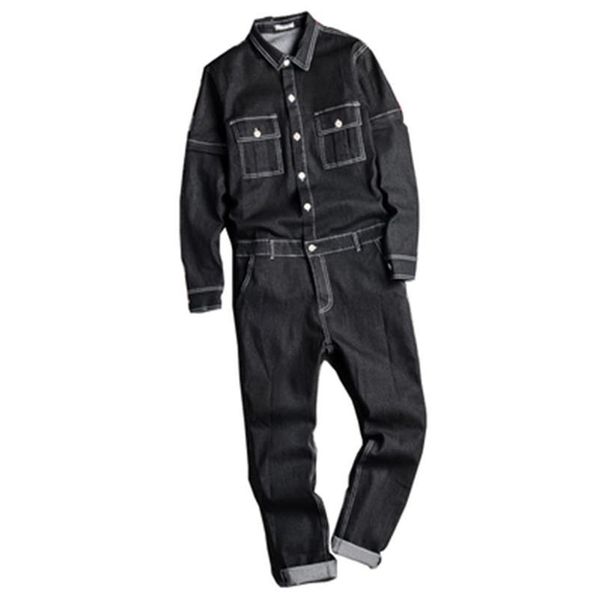 Calças de brim masculinas macacão fino ajuste namorado jean macacões primavera outono streetwear denim bib macacão masculino longo macacão calças2692