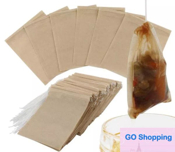 Sacos de filtro de chá 100 unidades, saco de chá de papel cru natural, descartável, infusor de chá, saco vazio com cordão para ervas, café, alta qualidade