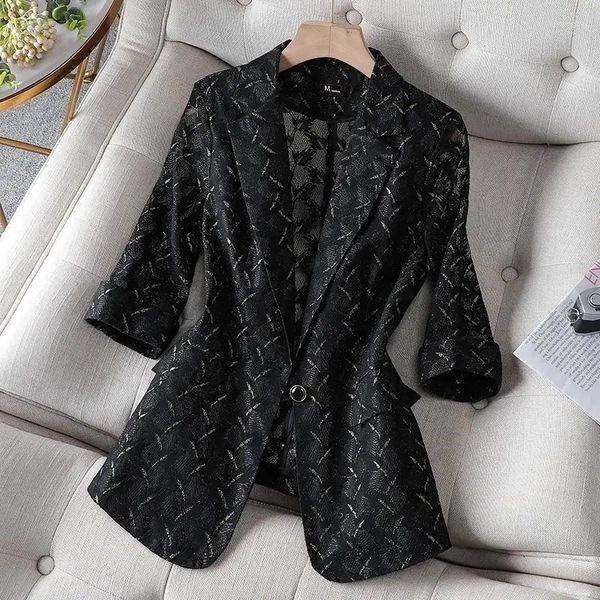 Damenanzüge 2023 Sommer Frauen Blazer Jacke Büro Dame Casual Slim Kleiner Anzug Mantel Spitze Hohle Blume Arbeit Weibliche Blazer Oberbekleidung