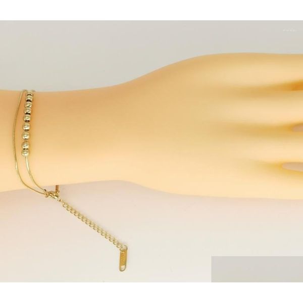 Charme pulseiras charme pulseiras logotipo personalizado estilo simples design jóias duplo aço inoxidável corrente grânulo pulseira atacado jóias dh9lp