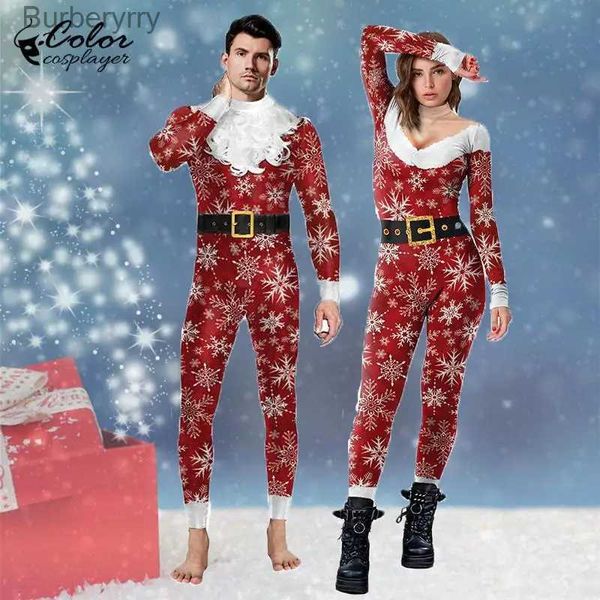 Tema Costume Colore Cosplayer Tuta di Natale Babbo Natale Cosplay Vieni Catsuit per adulti Festival Abiti da festa Suit Zentai Coppia BodyL231010