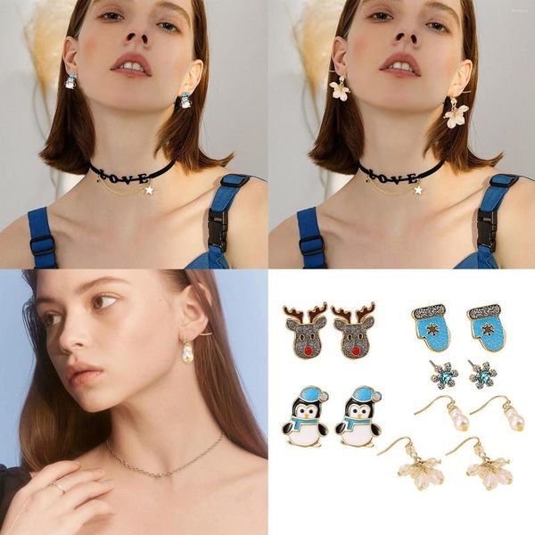 Brincos de argola joias de férias feminino luva de pinguim festivo coração fashion frisado com pingentes
