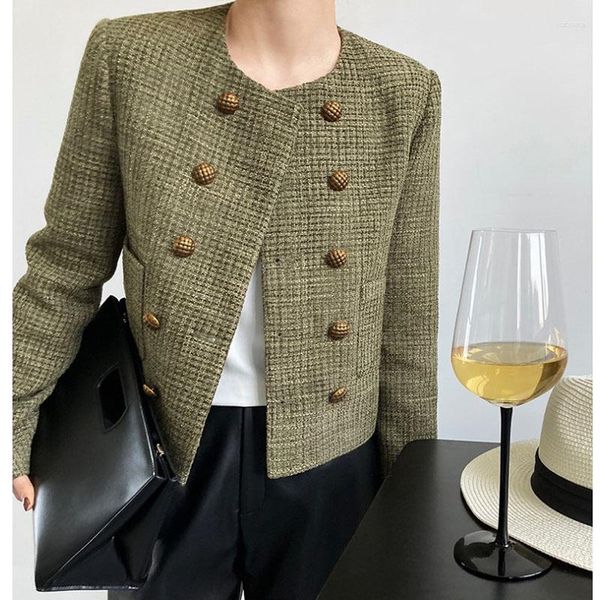 Damenjacken Chic Koreanische Tweed-Jacke Frauen Frühling Herbst Elegante Langarm Grün Schwarz Mantel Oberbekleidung Chaqueta Mujer