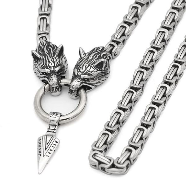 Nordic viking lobo com espada odin gungnir colar de aço inoxidável para homem-rei corrente com valknut presente bag1313s