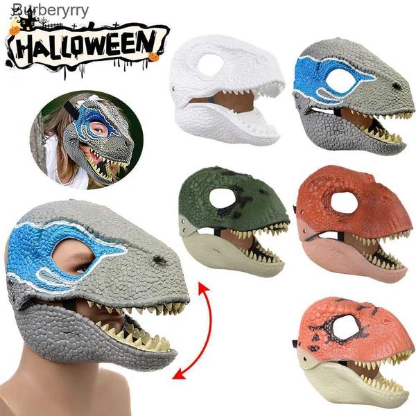 Acessórios de fantasia Máscara de dinossauro em movimento J Halloween Cosplay Dino Mask Horror Dinosaur Headgear Máscara de dinossauro realista Melhores presentes para crianças infantisL231010L231010