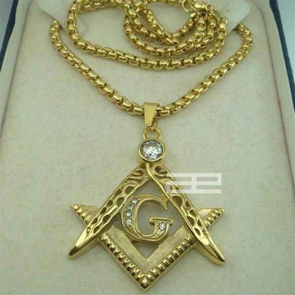 Мужская цепочка с подвеской из 18-каратного золота с каменной кладкой Masonic Mason N2142519