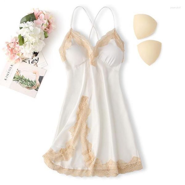 Mulheres sleepwear noiva branco nightdress sexy womens chemise nightgown verão suspender vestido de sono renda quimono vestido com decote em v