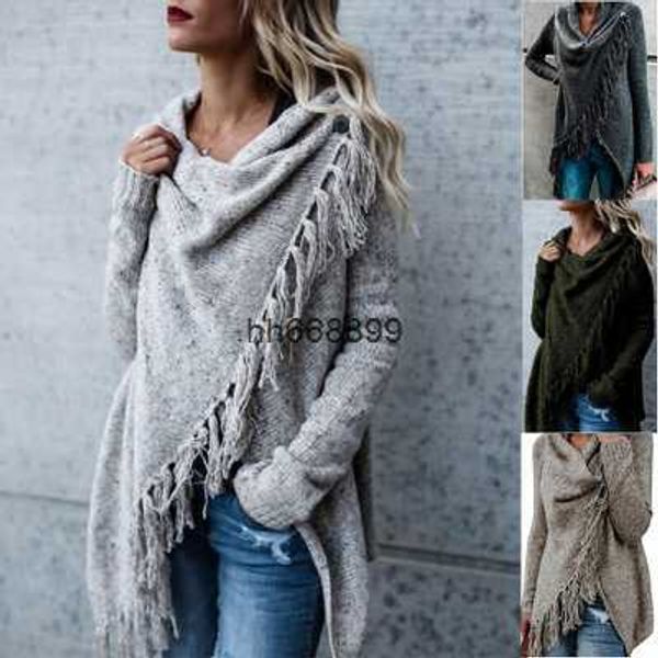 Осень-зима 2023, новый свитер, вязаный кардиган, свободная шаль средней длины с нерегулярными кисточками