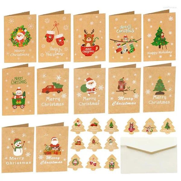 Decorações de Natal Cartões Kraft com Envelopes 6 PCS Conjuntos de saudação em branco Favor de festa em massa para família e amigos Aquecimento