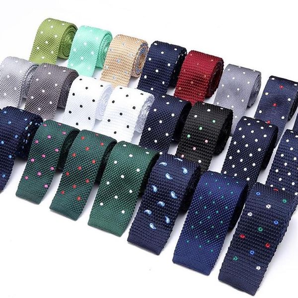 Krawatten Sitonjwly 5 5 cm Herrenanzüge Strickkrawatte Einfarbige Krawatte für Hochzeitsfeier Smoking Casual Polka Dots Skinny Gravatas Cravats Cus2859