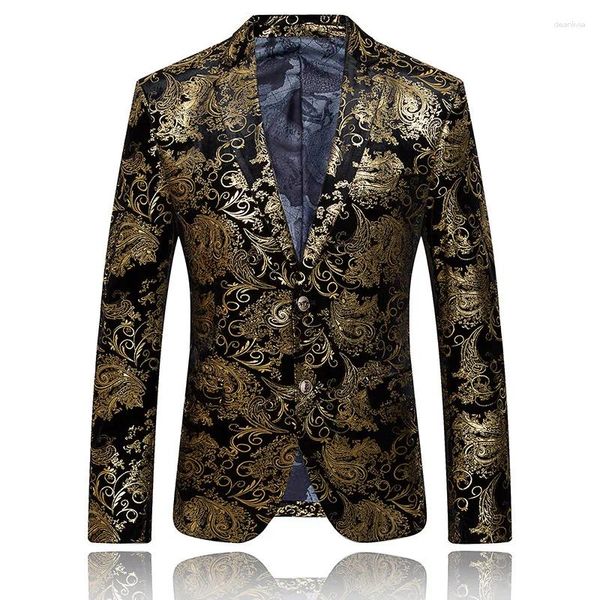 Herrenanzüge Frühling Herbst Koreanischen Stil Männer Modedesigner Golden Floral Stamping Blazer Mantel Mann 5xl Host Party Prom Blumenblazer