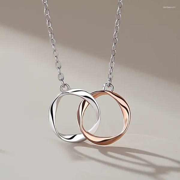 Цепочки Mobius с двойным кольцом, ожерелье для пары, женская мода, простая креативная цепочка на ключицы, кольцо-джокер, кулонML5689235