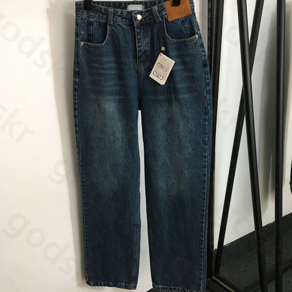 Jeans in pelle con logo alla moda Pantaloni a gamba dritta firmati da donna Pantaloni in denim a vita alta Pantaloni con stampa