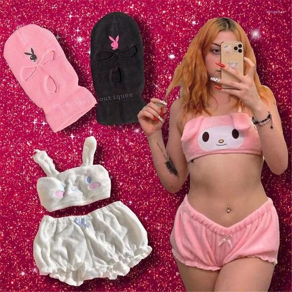 Roupas para casa 2 peças mulheres pijamas kawaii pijamas adultos fofos alça espaguete cachorro/regata top shorts loungewear