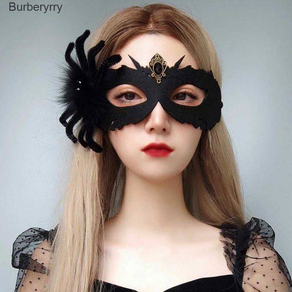Kostüm Aksesuarları NCEE 2023 Cadılar Bayramı Siyah Örümcek Ölüm Maskesi Dans Yarım Yüz ve Fe Yetişkin Performans Yüzü Headgear Hediye231010L231010