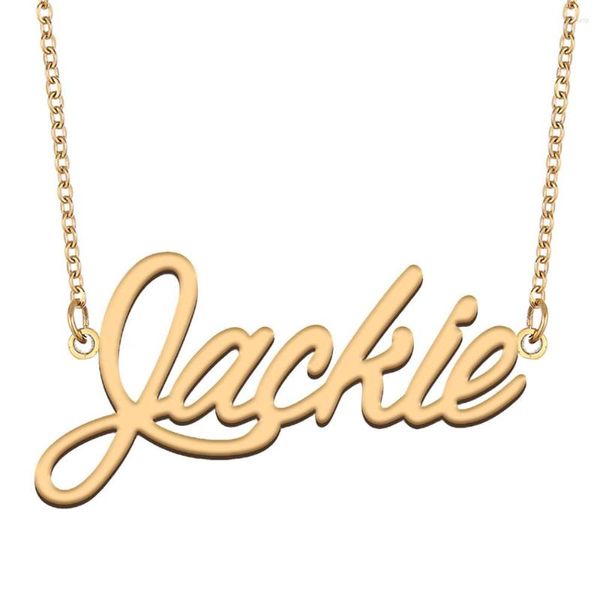 Collane con ciondolo Collana con targhetta Jackie per donna Gioielli in acciaio inossidabile placcato oro Catena con nome Femme Mothers Girlfriend Gift