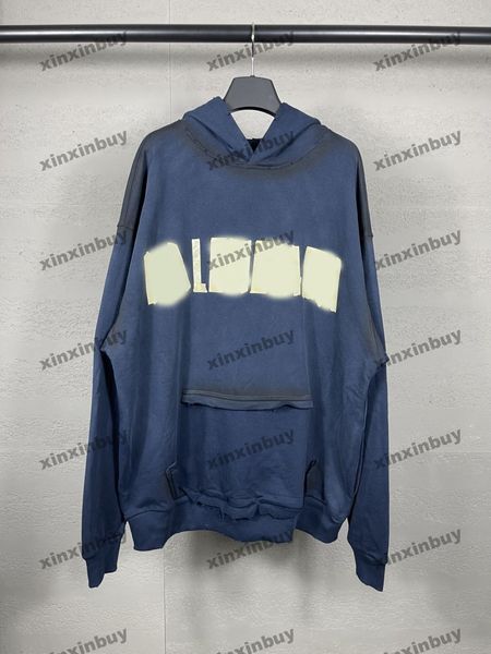 xinxinbuy erkekler tasarımcı kapüşonlu sweatshirt paris yıkılmış cep mektubu baskı kadınları siyah gri sarı beyaz xs-l