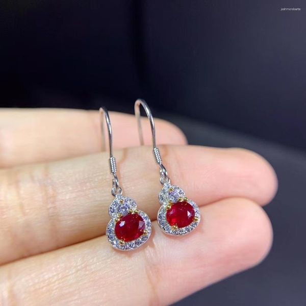 Pendientes colgantes elegantes con forma de calabaza de la suerte, rubí rojo Natural, piedra preciosa en forma de gota, plata 925, regalo de fiesta de boda, joyería fina