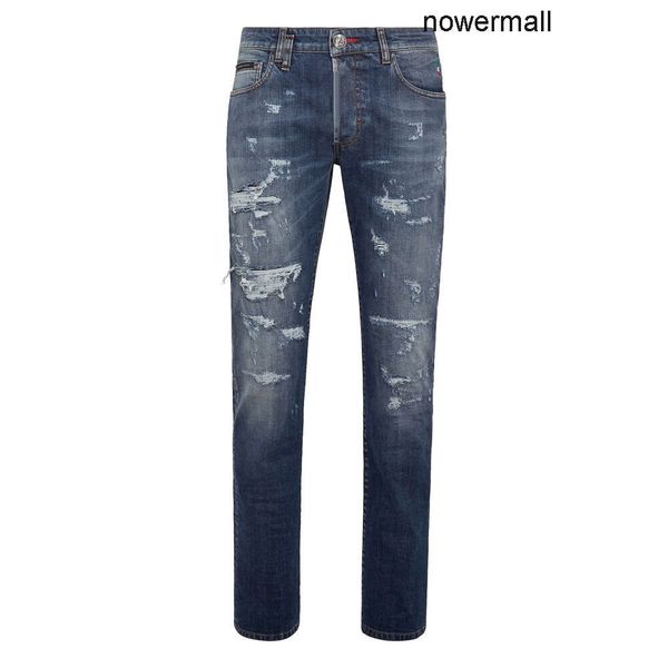 Jeans Plein Philipps Design pp BEAR Blu Uomo Jeans da uomo Classico Casual Moda PP Uomo invecchiato PANTALONI DENIM Strappati ROCK STAR FIT Skinny Biker Clothfitti KU8Z