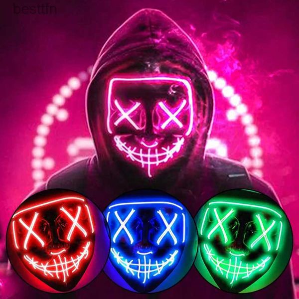 Kostümzubehör Halloween Leuchtende Neonmaske LED-Maske Masque Masquerade Party Maske Glow In The Dark Purge Masken Cosplay Come pliesL231011