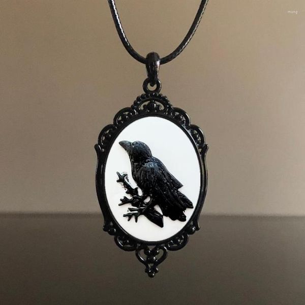 Colares de pingente moda gótico corvo preto e branco charme colar para mulheres em relevo acessórios de bruxa vintage gargantilhas jóias