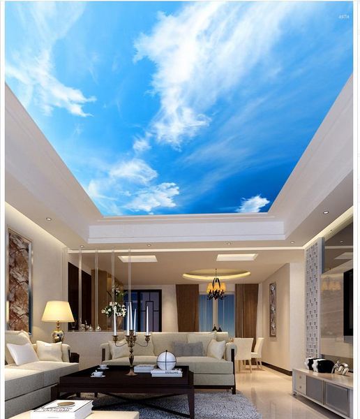 Tapeten Blaue und weiße Wohnzimmer-Schlafzimmer-Decke, 3D-Tapete, Landschaftsdecken, Heimdekoration