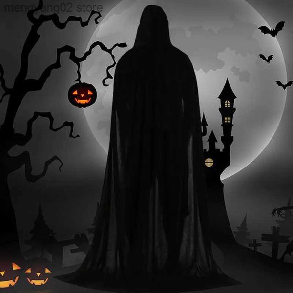 Tema Traje Halloween Capa Capa De Veludo Unissex Com Capuz Capa Grim Reaper Devil Witch Long Cape Halloween Party Cosplay Come Decor T231011