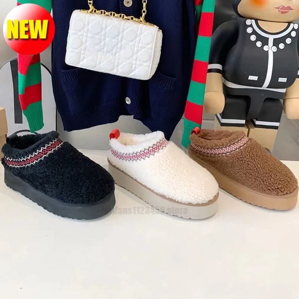 Austrália plataforma lã de cordeiro tazz mostarda semente chinelos de pele estilo étnico clássico ultra mini ugglie chinelos botas de neve mulheres inverno quente deslizamento em sapatos