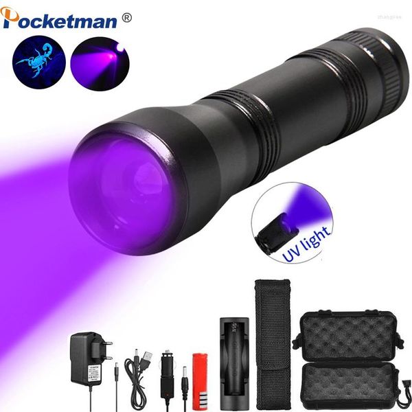 Lanternas Tochas UV Zoomable Função Tocha Pet Urina Manchas Detector Escorpião Mini Luz Use 18650 Bateria Lâmpada