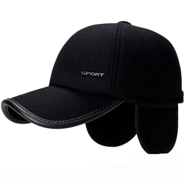 HT1856 Cappelli autunno inverno per uomo Cappellini da uomo in feltro di lana nero grigio Cappelli caldi con paraorecchie da baseball Cappellini da baseball con snapback regolabile J274g