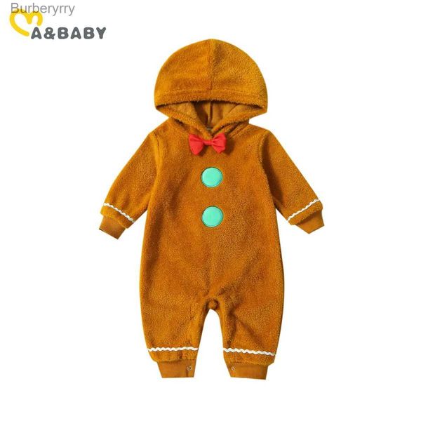 Tema Kostümü 0-24m Noel Yenidoğan Bebek Kız Boy Boy Sulma Peluş Peluş Uzun Kollu Yumuşak Rephers Noel Gingerbread Man Comes231010