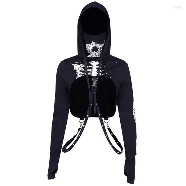 Kadın Hoodies Cadılar Bayramı Kafatası İskeleti Kara Delik Hoodie Sweatshirt Punk Punk Gotik Kapüşonlu Kadınlar Serin Sokak Giyim Kız Tops