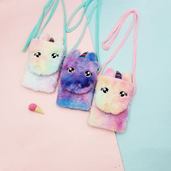 Lindas meninas mensageiro dos desenhos animados estilo unicórnio pelúcia um ombro bolsa criança gril crossbody saco crianças moedas bolsas telefone saco ao ar livre dos desenhos animados sacos 3 cores