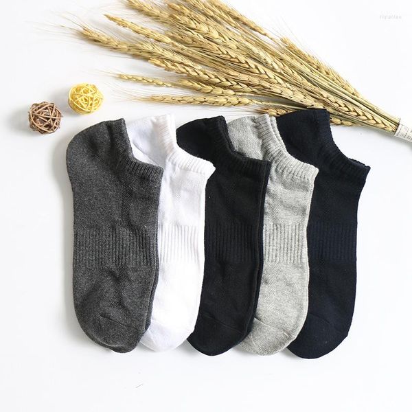 Calzini da uomo Whosesale Primavera 5 paia/lotto Uomo Calze di cotone pettinato Sottile Uomo Casual Asciugamano Fondo Sox Bianco/Blu Caviglia Invisibile Sokken