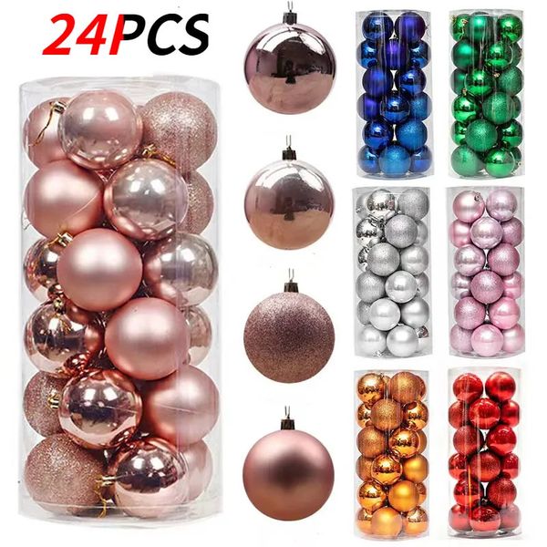 Decorações de Natal Pintadas Enfeites de Bola de Plástico Conjunto de Pingente de Árvore Acessórios de Decoração 8cm 24 Pcs 231011