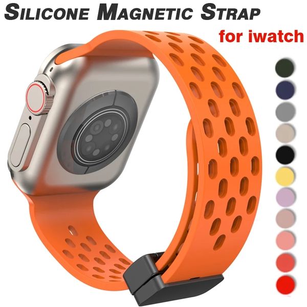 18 цветов резиновый магнитный ремешок для Apple Watch Ultra Band 49 мм, 44 мм, 45 мм, 41 мм, 40 мм, спортивный силиконовый браслет Correa iWatch Series 9 8 se 7 6 5 4