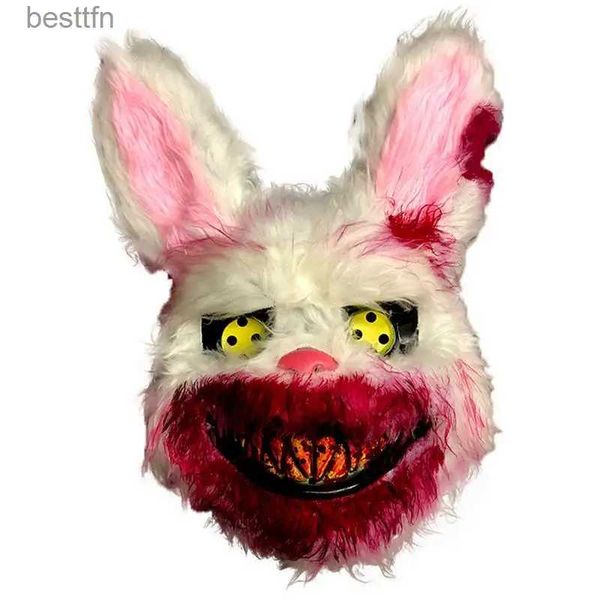 Acessórios de fantasia Halloween Plush Bunny Máscara Horror Realista Coelho Full-face Headgear Cosplay Masquerades Party Performance Prop para adultos L231011