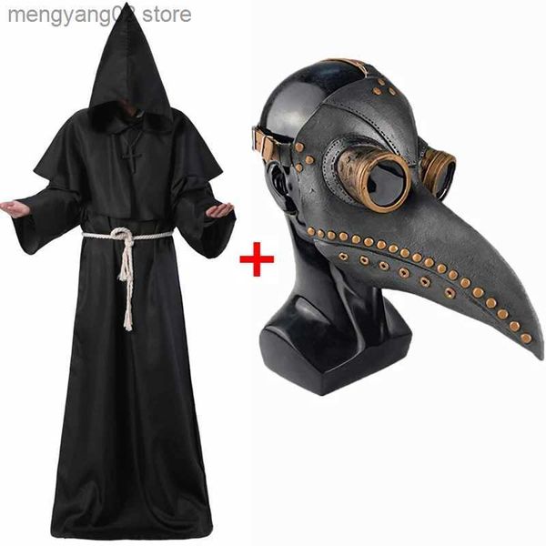 Tema traje praga médico vem para homens mulheres adulto preto morte bruxa sacerdote cosplay carnaval halloween vem steampunk máscara decoração t231011