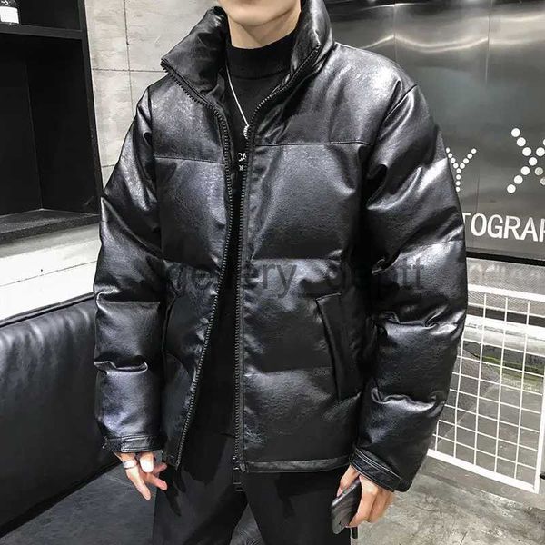 Erkekler Down Parkas Kış Modası Kore tarzı gevşek ve artı boyutlu erkek ceket siyah stant yaka deri kapitone bez pamuk j231010