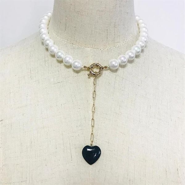 Collana di perle d'acqua dolce fatte a mano Gioielli collo corto Ciondolo in pietra nera Banchetto Matrimonio Donne Aggiungi glamour Accessori di abbigliamento Ne238J