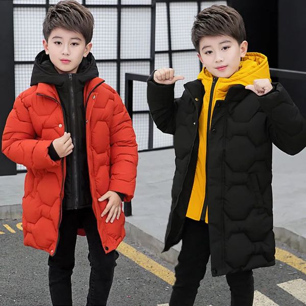 Daunenmantel 4 6 8 10 12 14 Jahre große Jungen Jacke Herbst Winter verdicken warme Teenager Kinder Jacken Mode langen Stil Reißverschluss mit Kapuze Jungen Mantel 231010