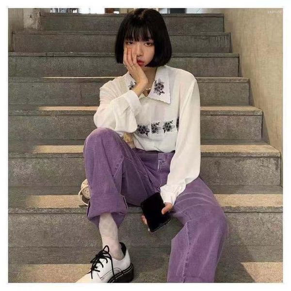 Женские брюки 2023 Purple Fashion Y2K Casual осенью корейский бегун прямой брюк.