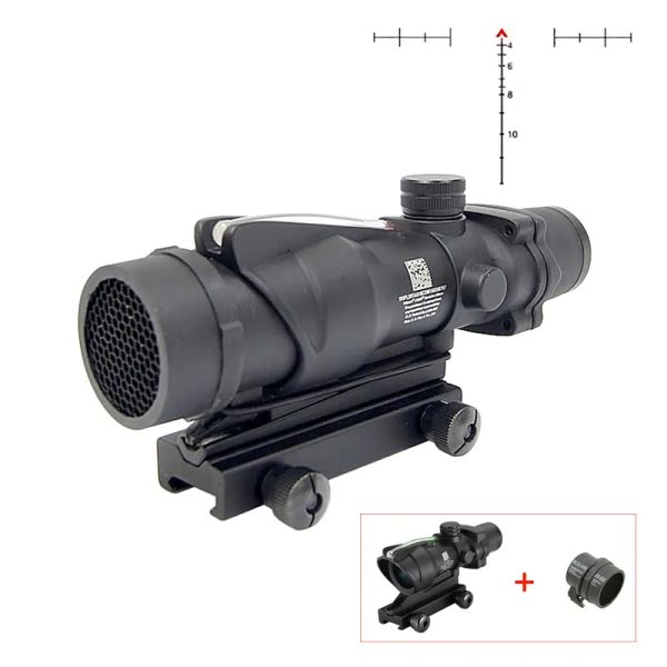 ACOG 4X32 Mirino con sorgente in fibra Fibra ottica illuminata rossa Airsoft 4x Lente d'ingrandimento Chevron Reticolo inciso in vetro con copertura protettiva Killflash