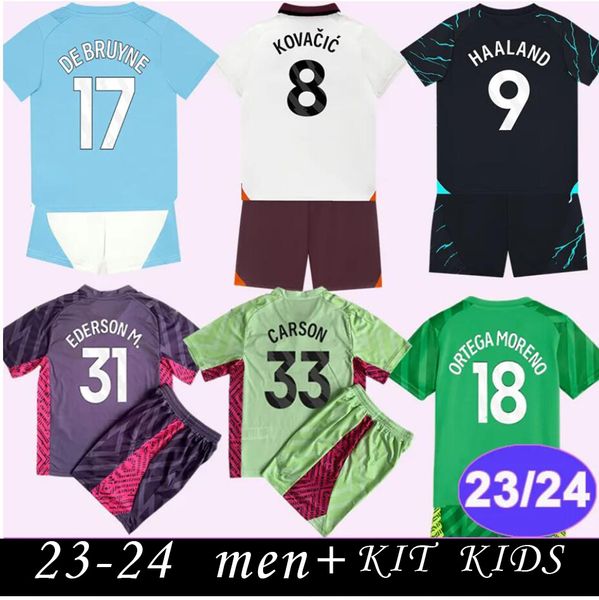 23 2024 DE BRUYNE GREALISH Kids Kit Futebol Jerseys BERNARDO KOVACIC JOAO CANCELO MAHREZ FODEN STONES Home Away 3º Goleiro Camisas de futebol 5522