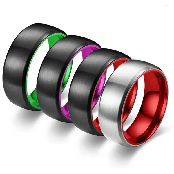 Cluster Ringe Mode Zwei Ton Edelstahl Für Männer Rote Farbe Innen Schwarz Gebürstet Engagement Versprechen Hochzeit Party Schmuck